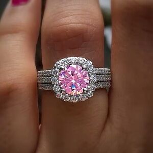 NWT Silver Tone with Pink Stone Ring